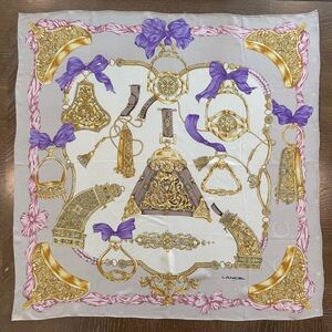 Authentic Lancel Silk Scarf with Gold and Pink Design